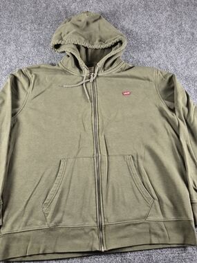 Levi's Womens Logo Pullover Hoodie Green Long Sleeve Drawstring Size Large